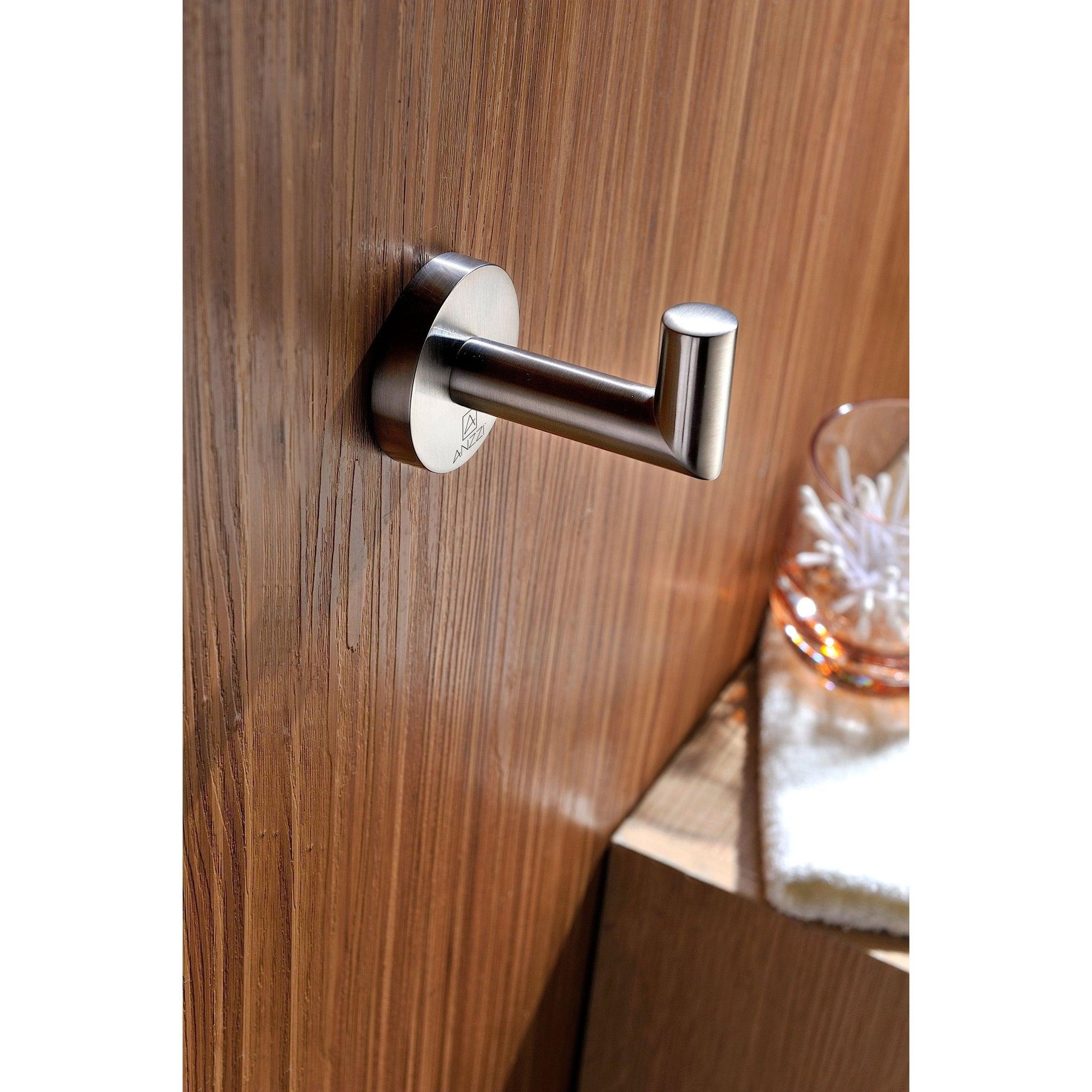 ANZZI Caster Series Wall-Mounted Brushed Nickel Single Robe Hooks