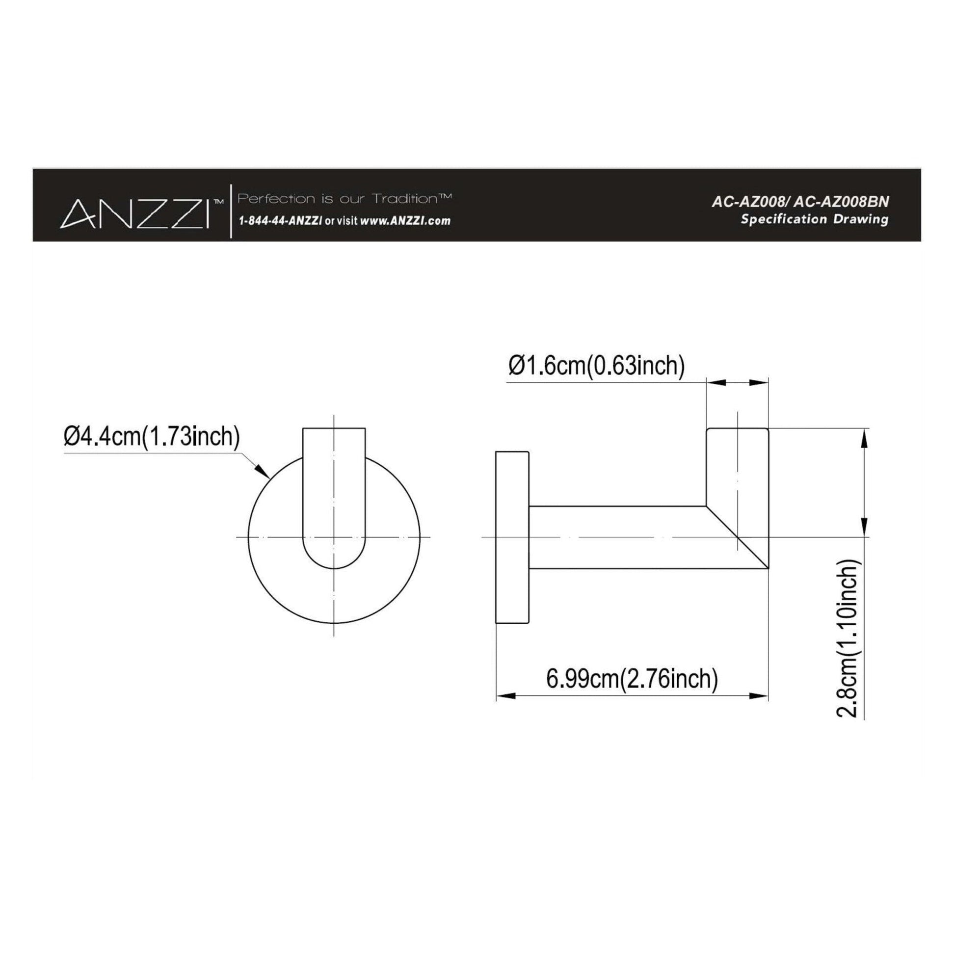 ANZZI Caster Series Wall-Mounted Brushed Nickel Single Robe Hooks