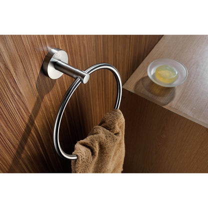 ANZZI Caster Series Wall-Mounted Brushed Nickel Single Towel Ring