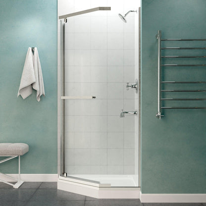 ANZZI Castle Series 49" x 72" Semi-Frameless Neo-Angle Brushed Nickel Hinged Shower Door With Handle and Tsunami Guard