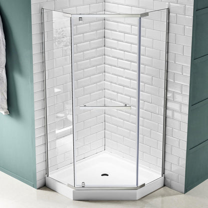 ANZZI Castle Series 49" x 72" Semi-Frameless Neo-Angle Brushed Nickel Hinged Shower Door With Handle and Tsunami Guard