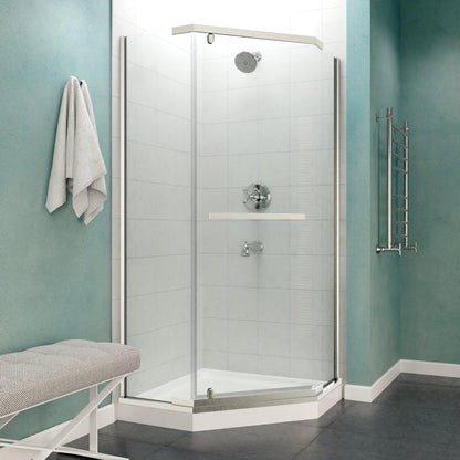 ANZZI Castle Series 49" x 72" Semi-Frameless Neo-Angle Brushed Nickel Hinged Shower Door With Handle and Tsunami Guard