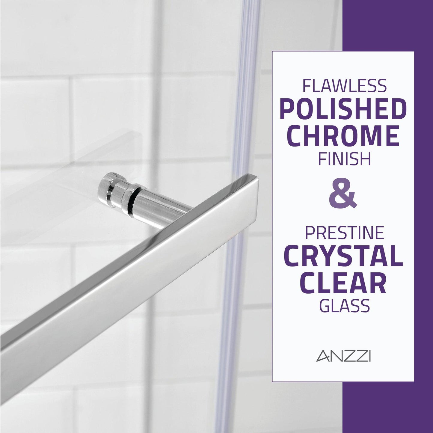 ANZZI Castle Series 49" x 72" Semi-Frameless Neo-Angle Polished Chrome Hinged Shower Door With Handle and Tsunami Guard