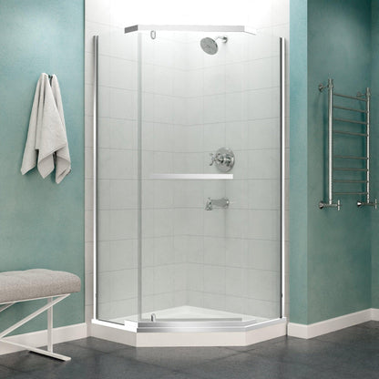 ANZZI Castle Series 49" x 72" Semi-Frameless Neo-Angle Polished Chrome Hinged Shower Door With Handle and Tsunami Guard