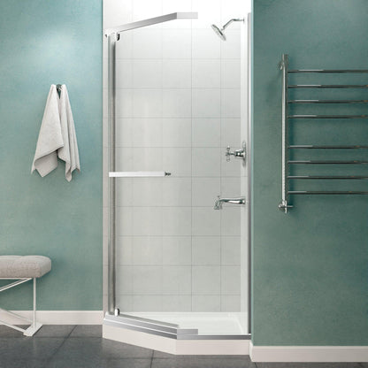 ANZZI Castle Series 49" x 72" Semi-Frameless Neo-Angle Polished Chrome Hinged Shower Door With Handle and Tsunami Guard