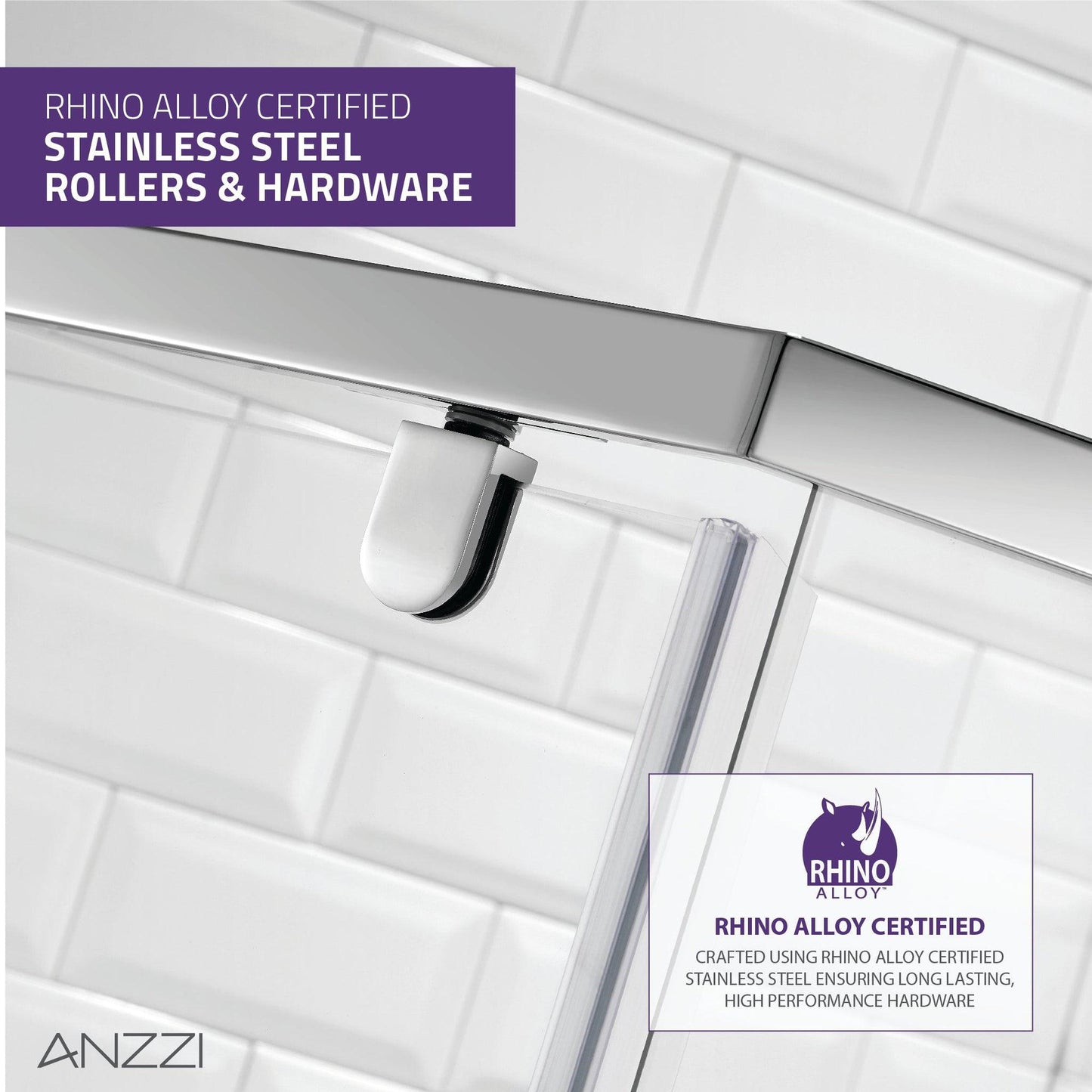 ANZZI Castle Series 49" x 72" Semi-Frameless Neo-Angle Polished Chrome Hinged Shower Door With Handle and Tsunami Guard