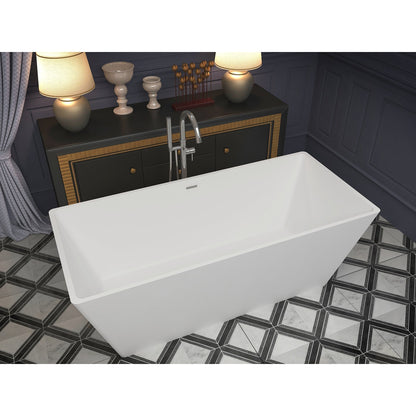 ANZZI Cenere Series 58" x 26" Freestanding Matte White Bathtub With Built-In Overflow