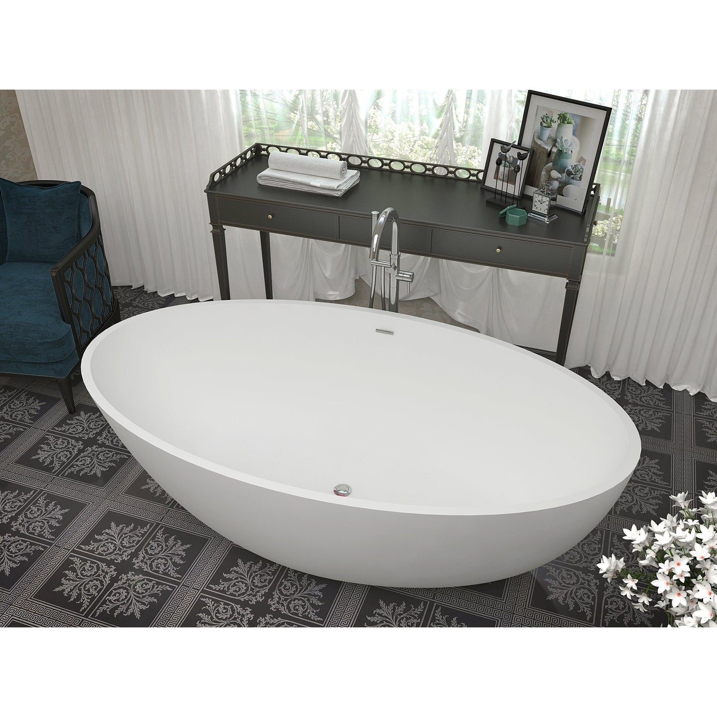 ANZZI Cestino Series 67" x 36" Freestanding Matte White Bathtub With Built-In Overflow