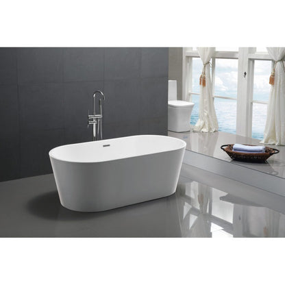 ANZZI Chand Series 67" x 32" Freestanding Glossy White Bathtub With Built-In Overflow