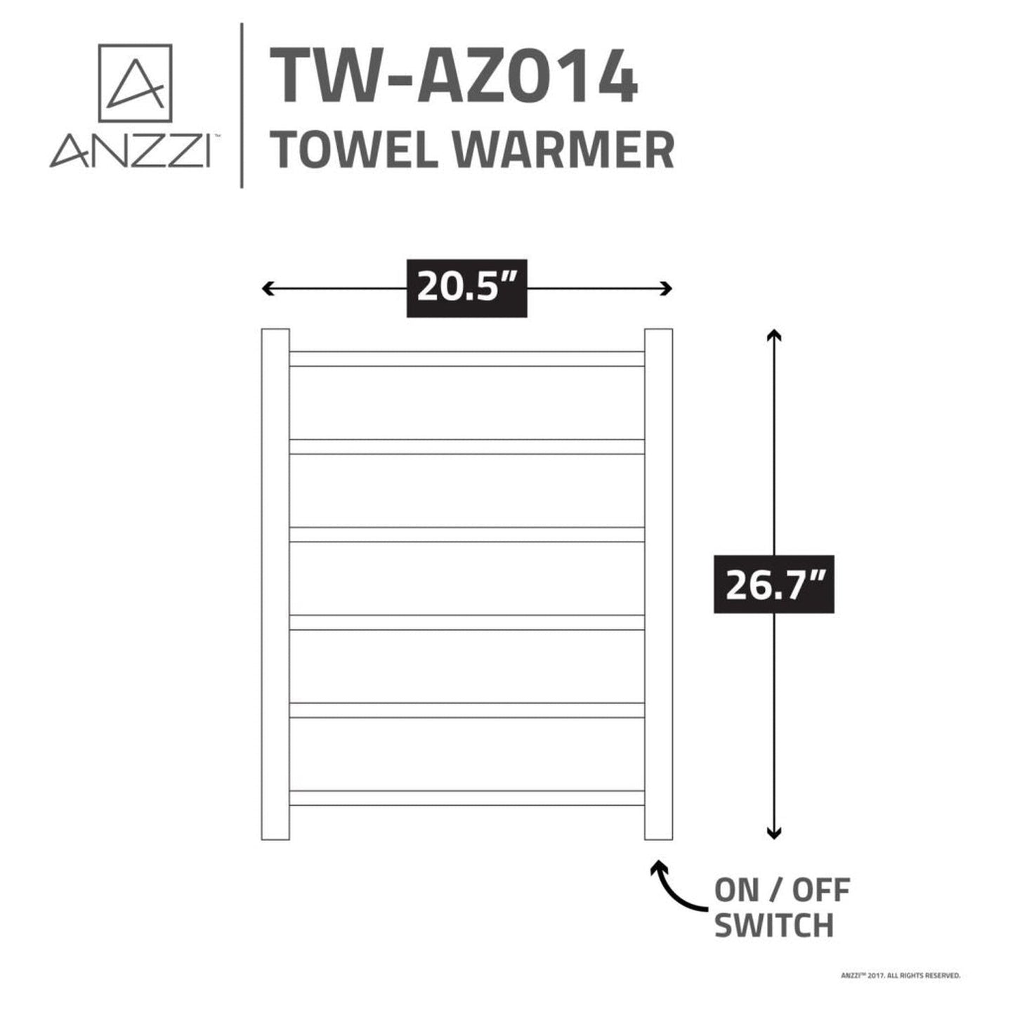 ANZZI Charles Series 6-Bar Stainless Steel Brushed Nickel Wall-Mounted Electric Towel Warmer Rack