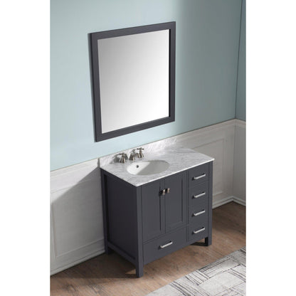 ANZZI Chateau Series 36" x 35" Rich Gray Solid Wood Bathroom Vanity With White Carrara Marble Countertop, Basin Sink and Mirror