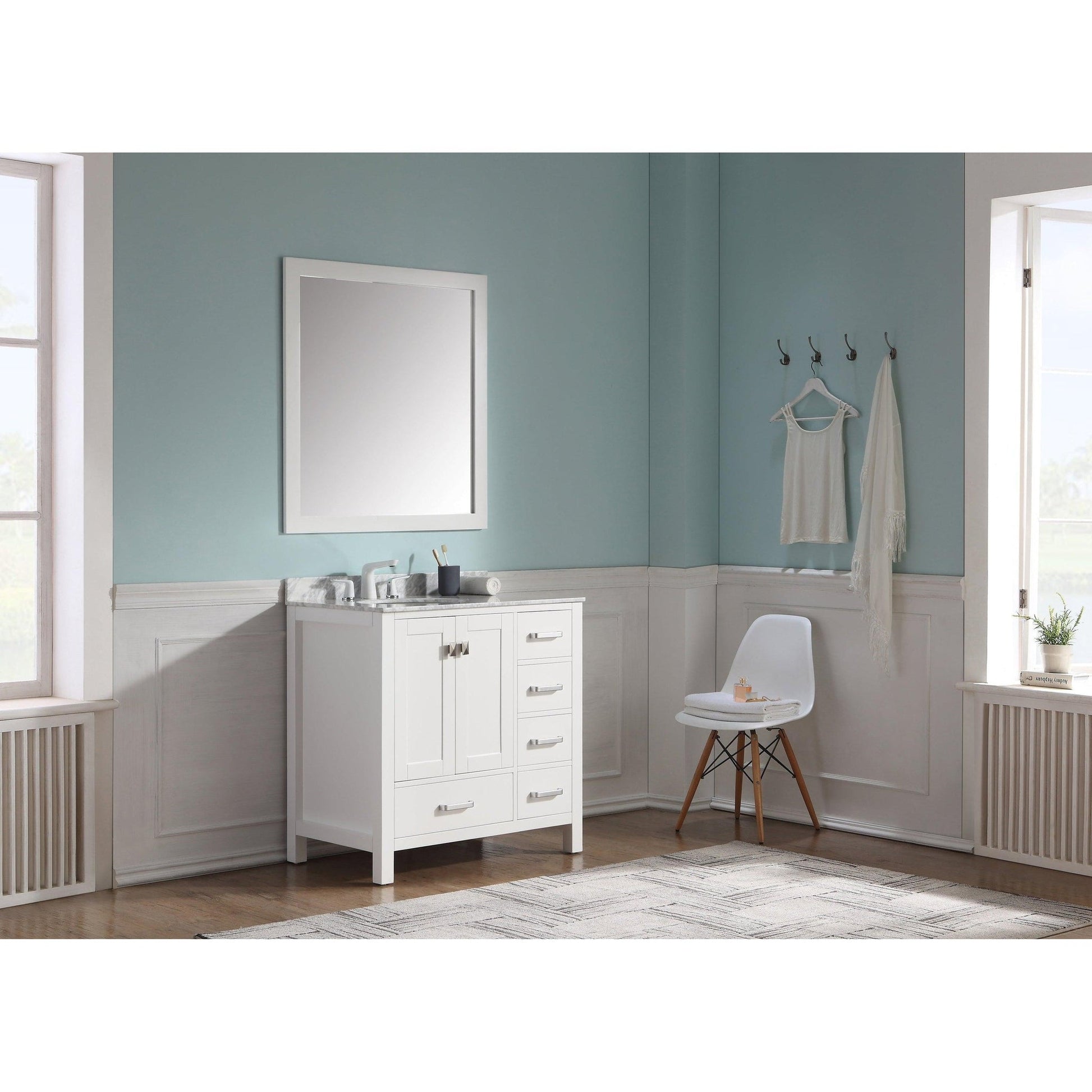 Elegant Furniture Timeless Home 36 in. W Single Bathroom Vanity in Clear Mirror with Vanity Top in White with White Basin