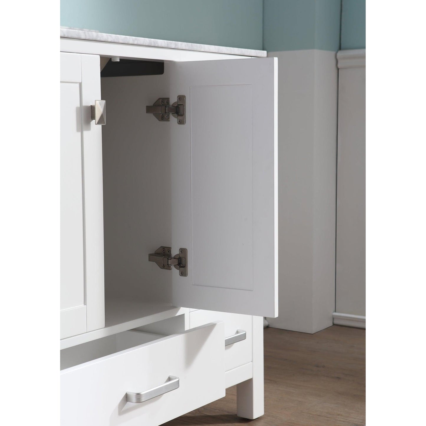 ANZZI Chateau Series 36" x 35" Rich White Solid Wood Bathroom Vanity With White Carrara Marble Countertop, Basin Sink and Mirror