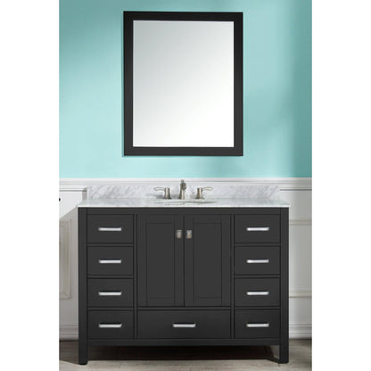 ANZZI Chateau Series 48" x 36" Rich Black Solid Wood Bathroom Vanity With White Carrara Marble Countertop, Basin Sink and Mirror