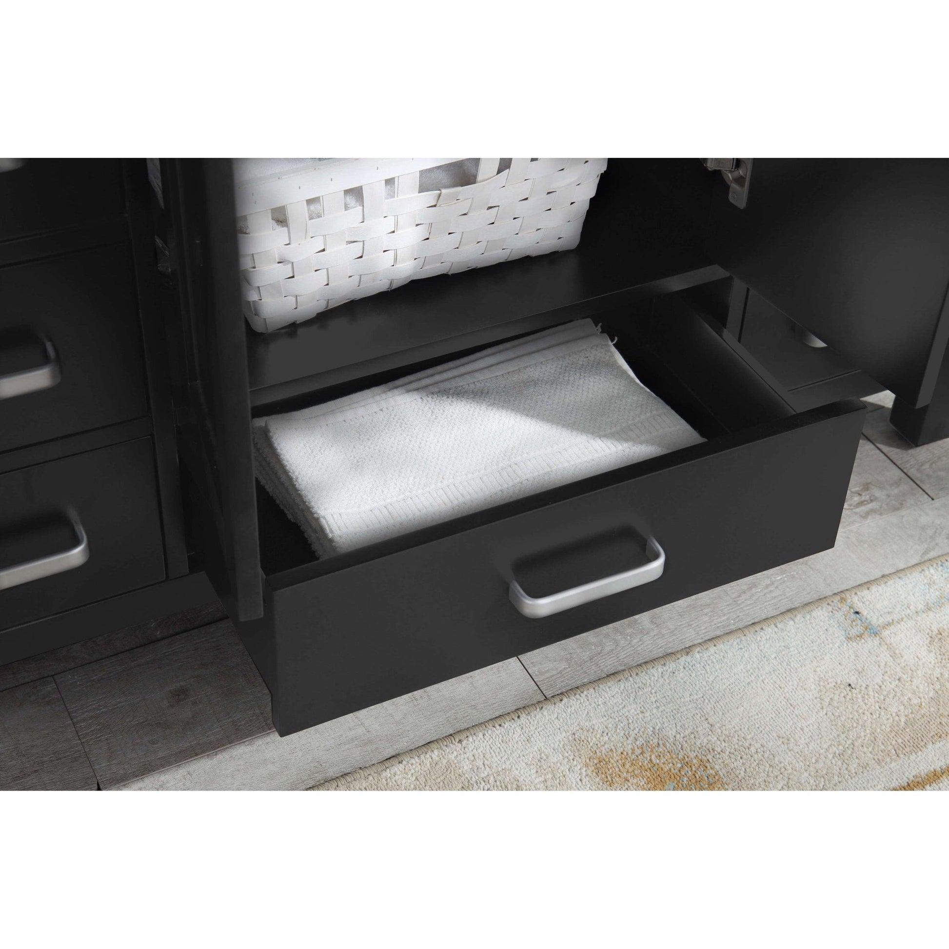 ANZZI Chateau Series 48" x 36" Rich Black Solid Wood Bathroom Vanity With White Carrara Marble Countertop, Basin Sink and Mirror