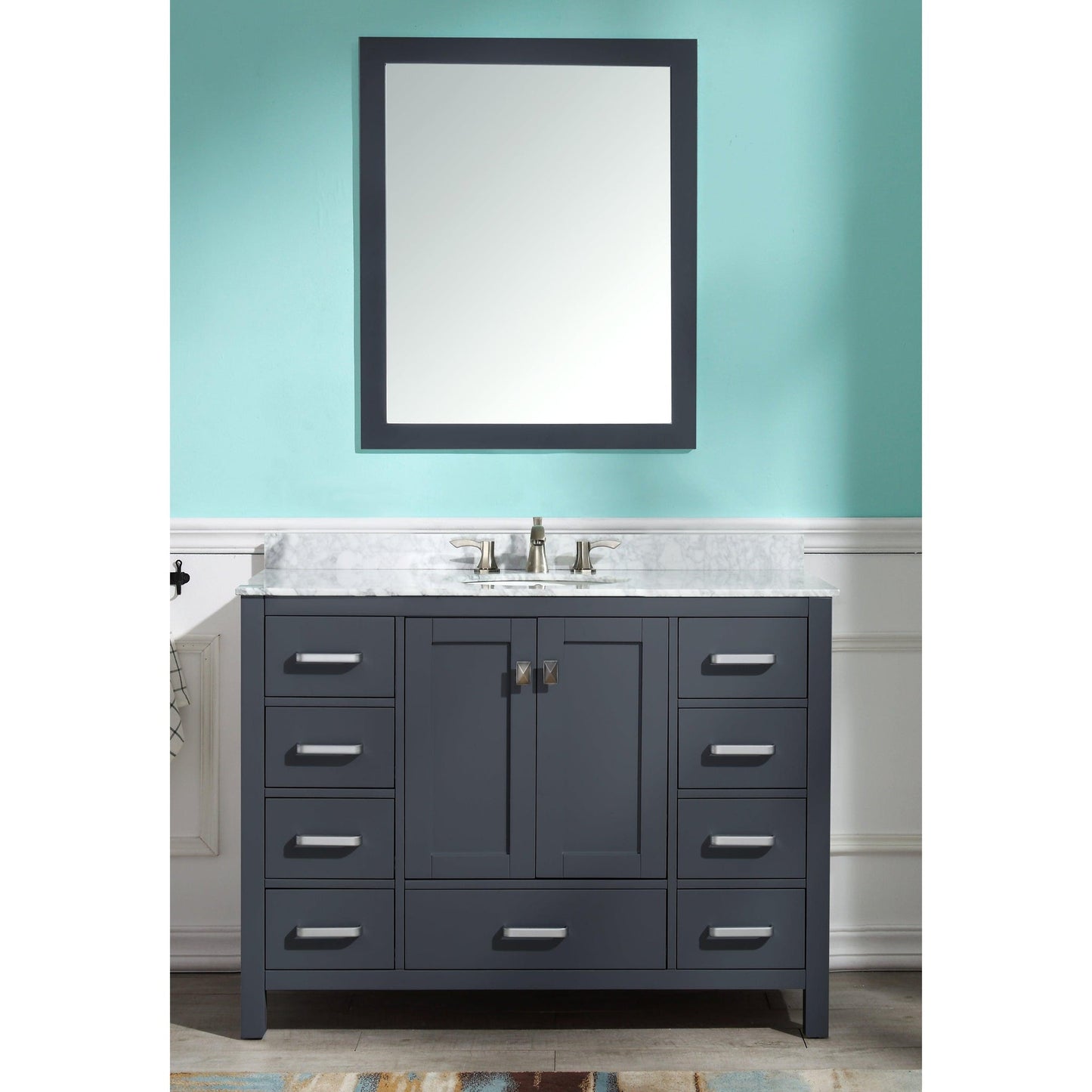 ANZZI Chateau Series 48" x 36" Rich Gray Solid Wood Bathroom Vanity With White Carrara Marble Countertop, Basin Sink and Mirror