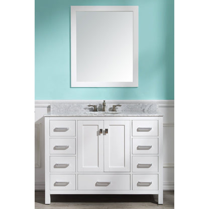 ANZZI Chateau Series 48" x 36" Rich White Solid Wood Bathroom Vanity With White Carrara Marble Countertop, Basin Sink and Mirror