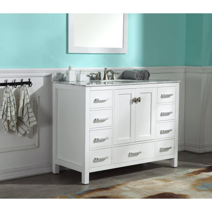 ANZZI Chateau Series 48" x 36" Rich White Solid Wood Bathroom Vanity With White Carrara Marble Countertop, Basin Sink and Mirror