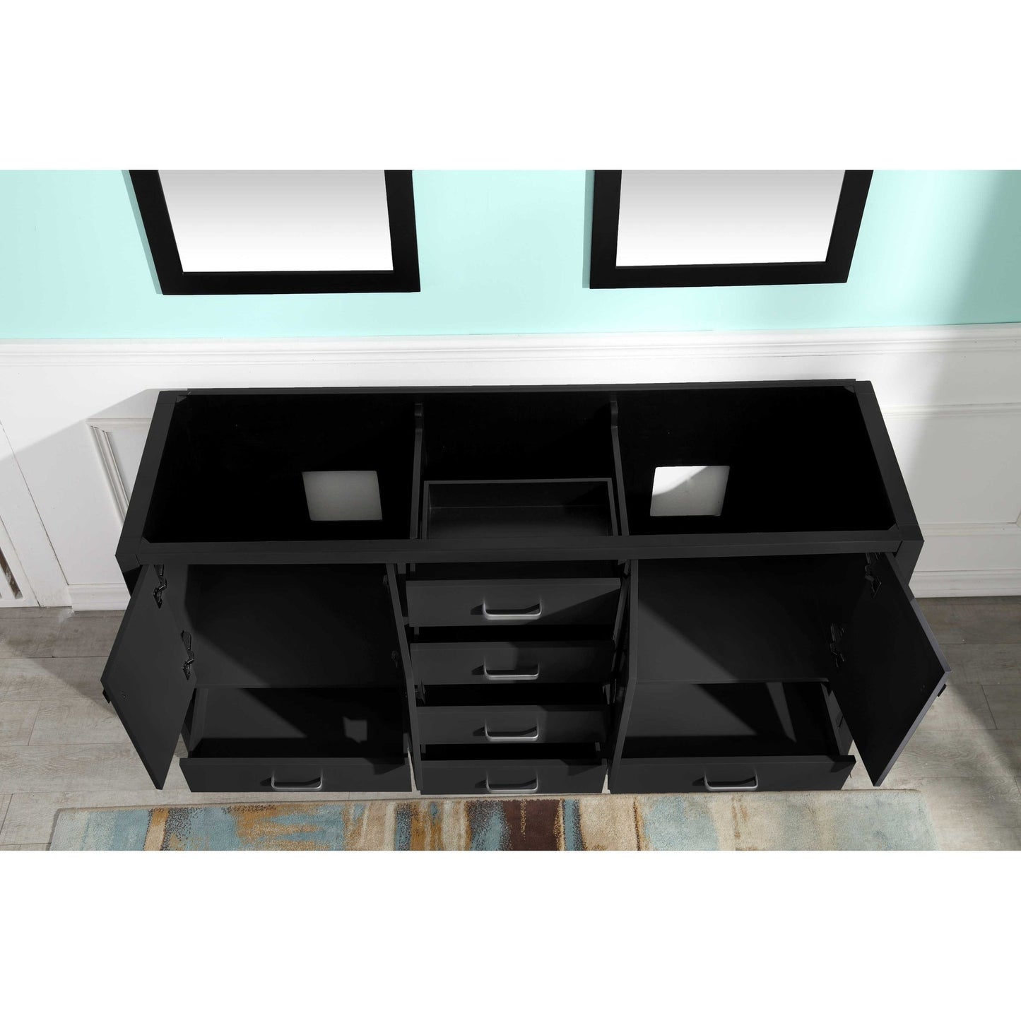 ANZZI Chateau Series 72" x 36" Rich Black Solid Wood Bathroom Vanity With White Carrara Marble Countertop, Basin Sink and Mirror