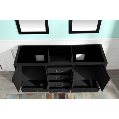 ANZZI Chateau Series 72" x 36" Rich Black Solid Wood Bathroom Vanity With White Carrara Marble Countertop, Basin Sink and Mirror