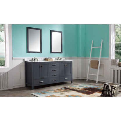 ANZZI Chateau Series 72" x 36" Rich Gray Solid Wood Bathroom Vanity With White Carrara Marble Countertop, Basin Sink and Mirror