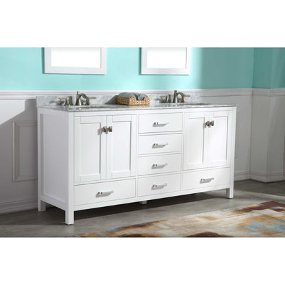 ANZZI Chateau Series 72" x 36" Rich White Solid Wood Bathroom Vanity With White Carrara Marble Countertop, Basin Sink and Mirror