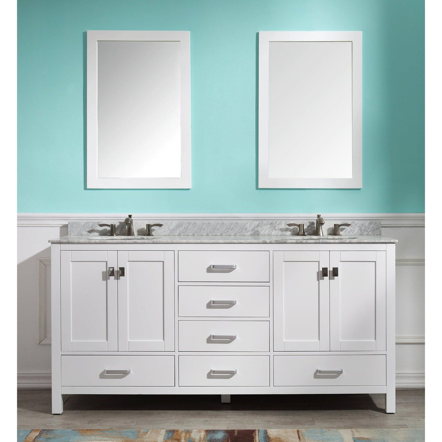 ANZZI Chateau Series 72" x 36" Rich White Solid Wood Bathroom Vanity With White Carrara Marble Countertop, Basin Sink and Mirror