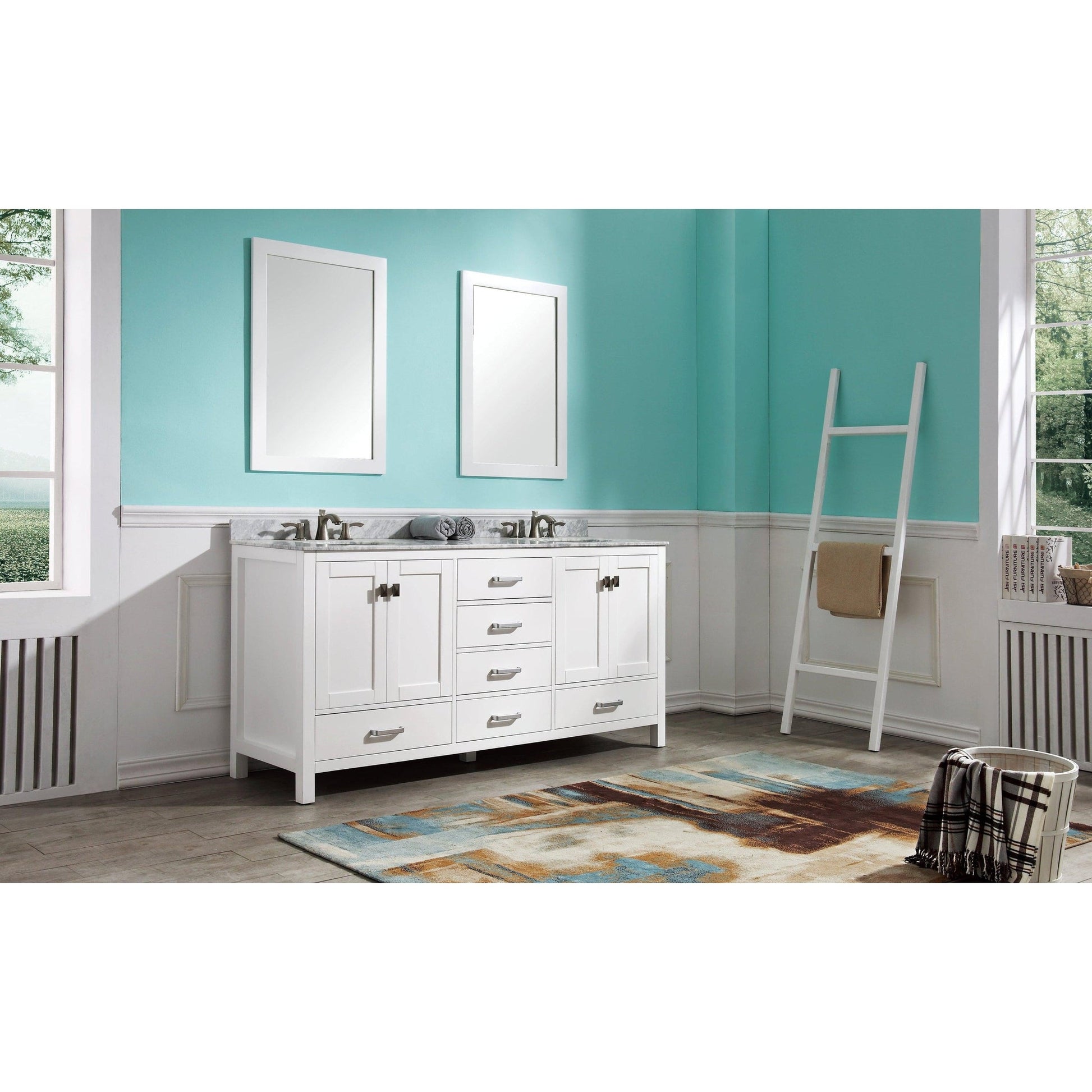 ANZZI Chateau Series 72" x 36" Rich White Solid Wood Bathroom Vanity With White Carrara Marble Countertop, Basin Sink and Mirror