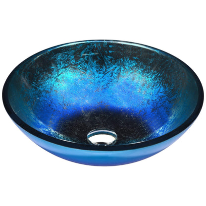 ANZZI Chilasa Series 17" x 17" Round Blue Deco-Glass Vessel Sink With Polished Chrome Pop-Up Drain