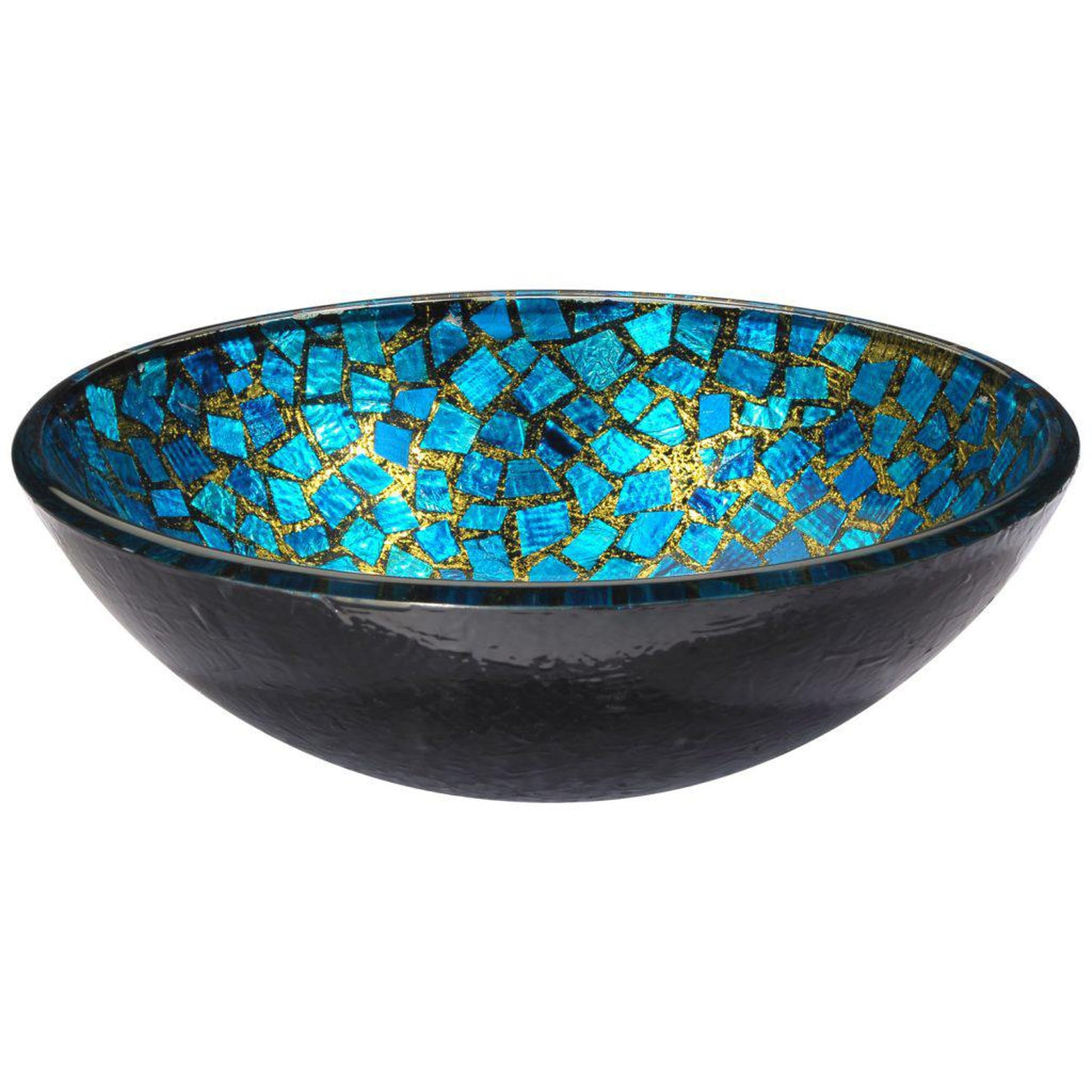 ANZZI Chipasi Series 17" x 17" Round Blue and Gold Mosaic Deco-Glass Vessel Sink With Polished Chrome Pop-Up Drain
