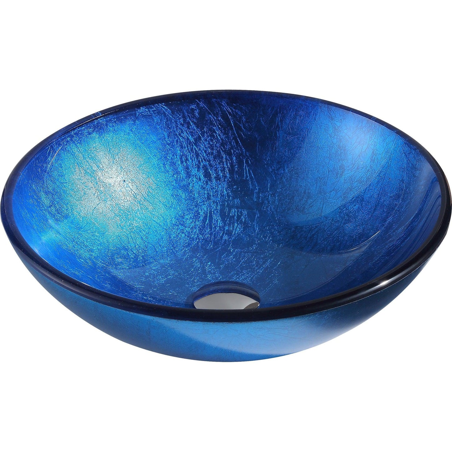 ANZZI Clavier Series 17" x 17" Round Lustrous Blue Deco-Glass Vessel Sink With Polished Chrome Pop-Up Drain