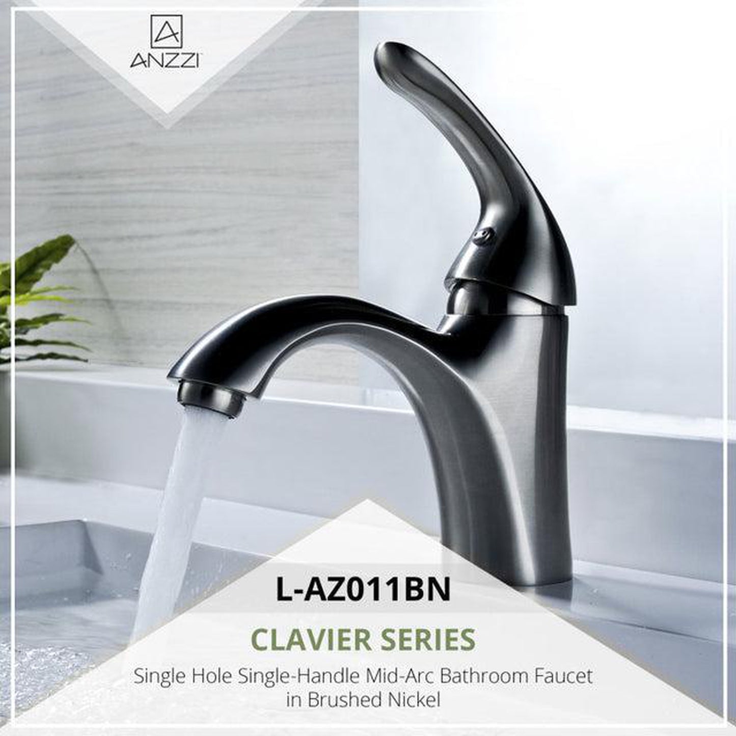 ANZZI Clavier Series 3" Single Hole Brushed Nickel Mid-Arc Bathroom Sink Faucet With Single Lever Handle