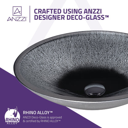 ANZZI Cobalt Series 20" x 15" Oval Shape Blue Deco-Glass Vessel With Polished Chrome Pop-Up Drain