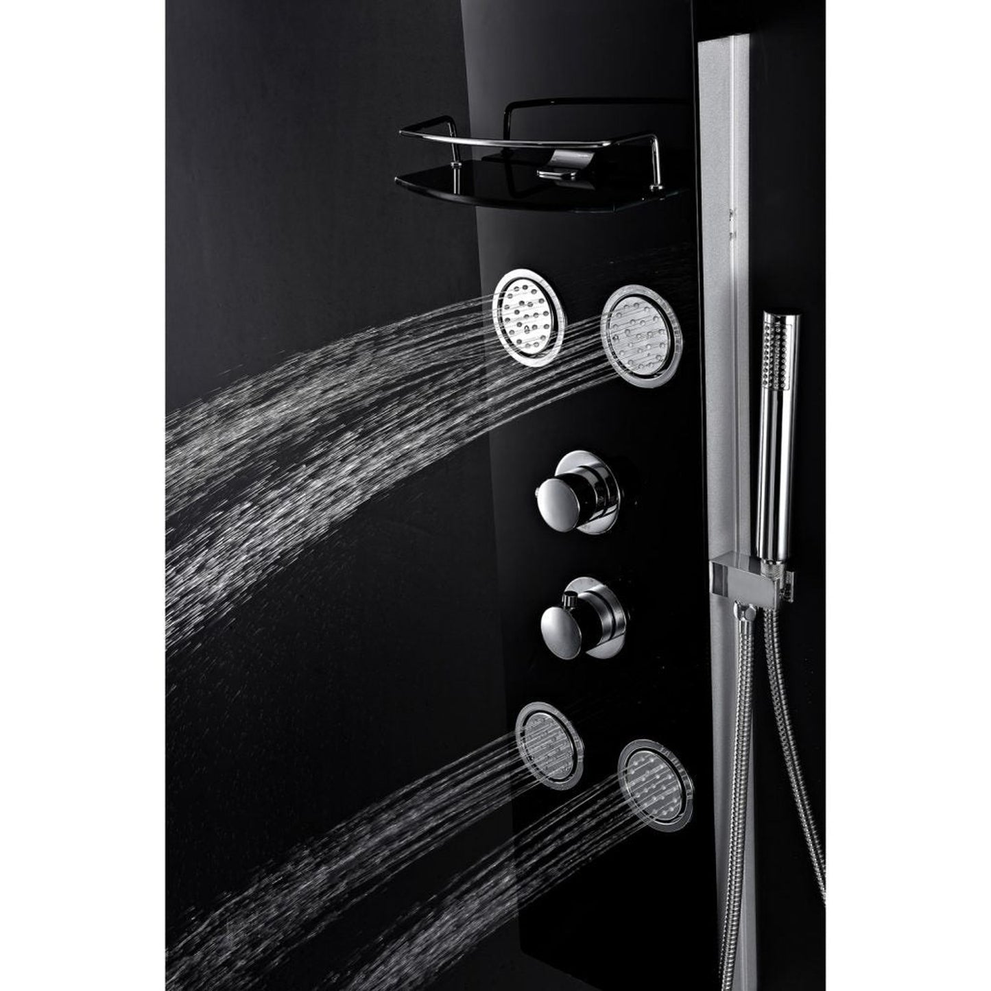 ANZZI Colossal Series 56" Black 4-Jetted Full Body Shower Panel With Heavy Rain Shower Head and Euro-Grip Hand Sprayer