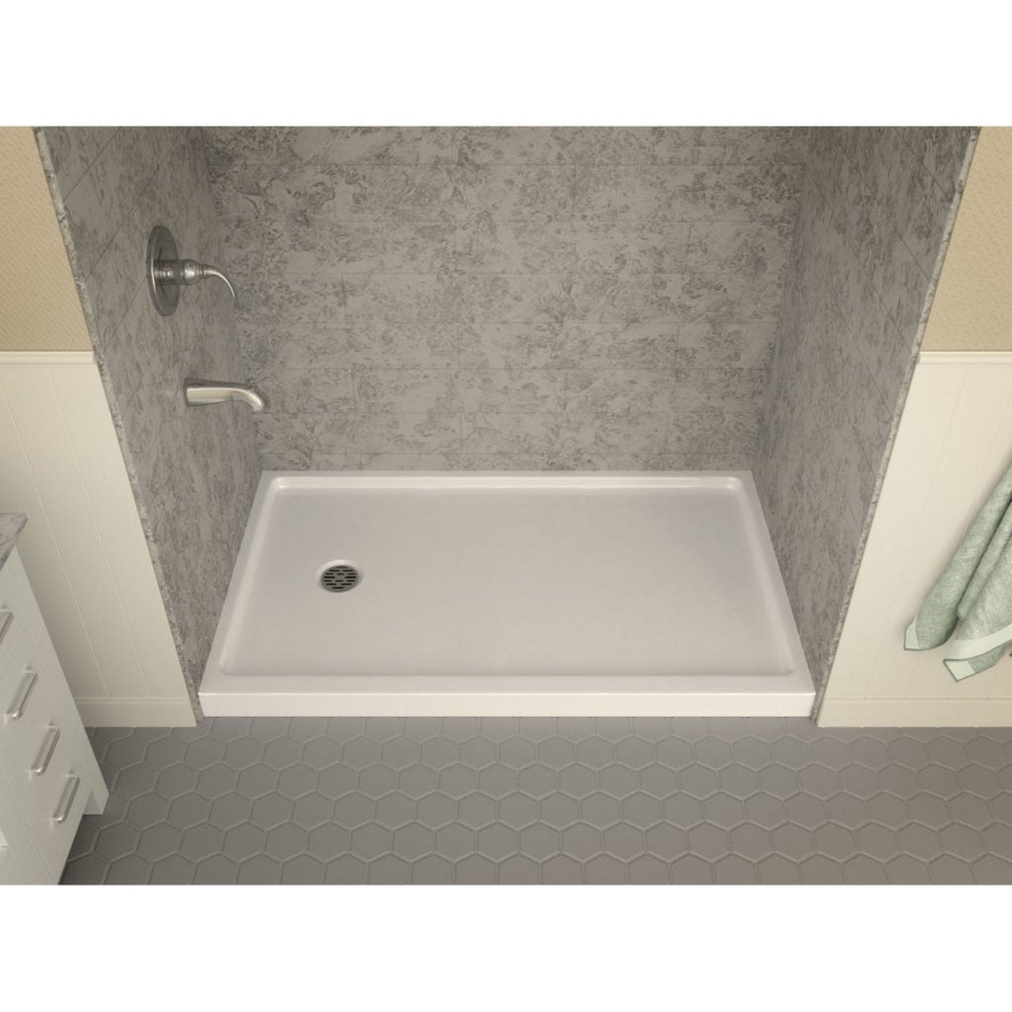 ANZZI Colossi Series 36" x 60" White Left Drain Single Threshold Shower Base With Built-in Tile Flange