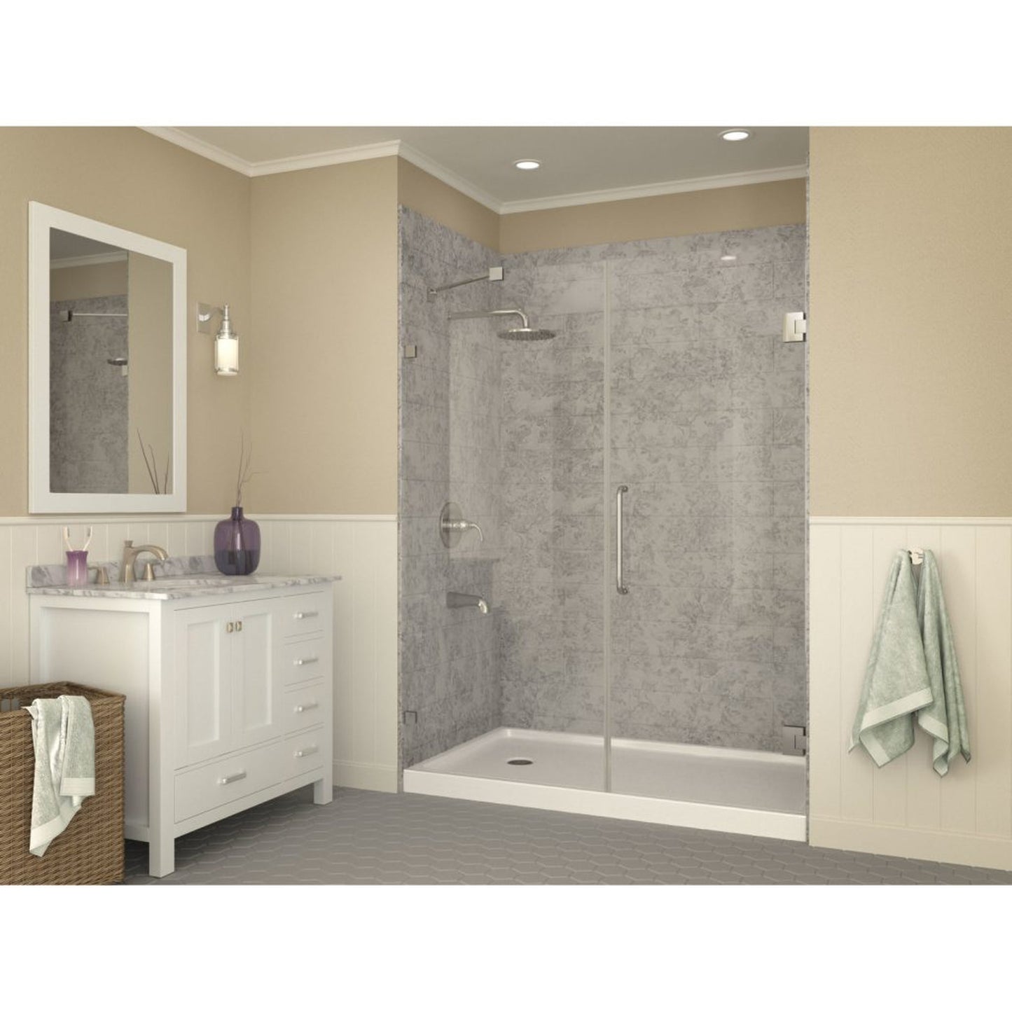 ANZZI Colossi Series 36" x 60" White Left Drain Single Threshold Shower Base With Built-in Tile Flange