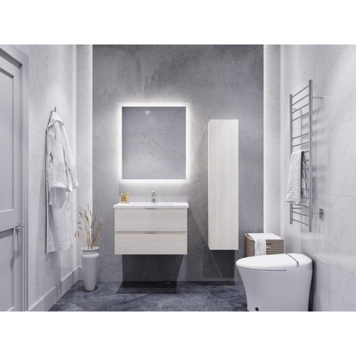 ANZZI Conques 30" x 20" Rich White Solid Wood Bathroom Vanity With Glossy White Countertop With Sink, 30" LED Mirror and Side Cabinet