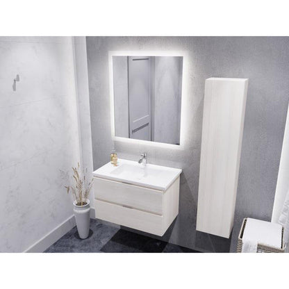 ANZZI Conques 30" x 20" Rich White Solid Wood Bathroom Vanity With Glossy White Countertop With Sink, 30" LED Mirror and Side Cabinet