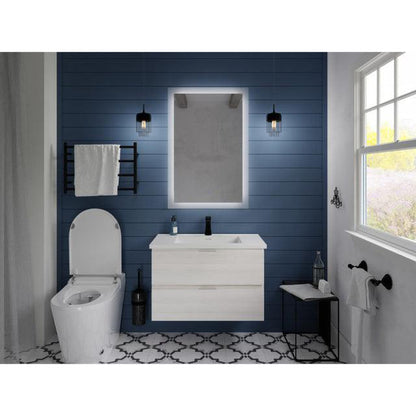 ANZZI Conques 30" x 20" Rich White Solid Wood Bathroom Vanity With Glossy White Sink and Countertop