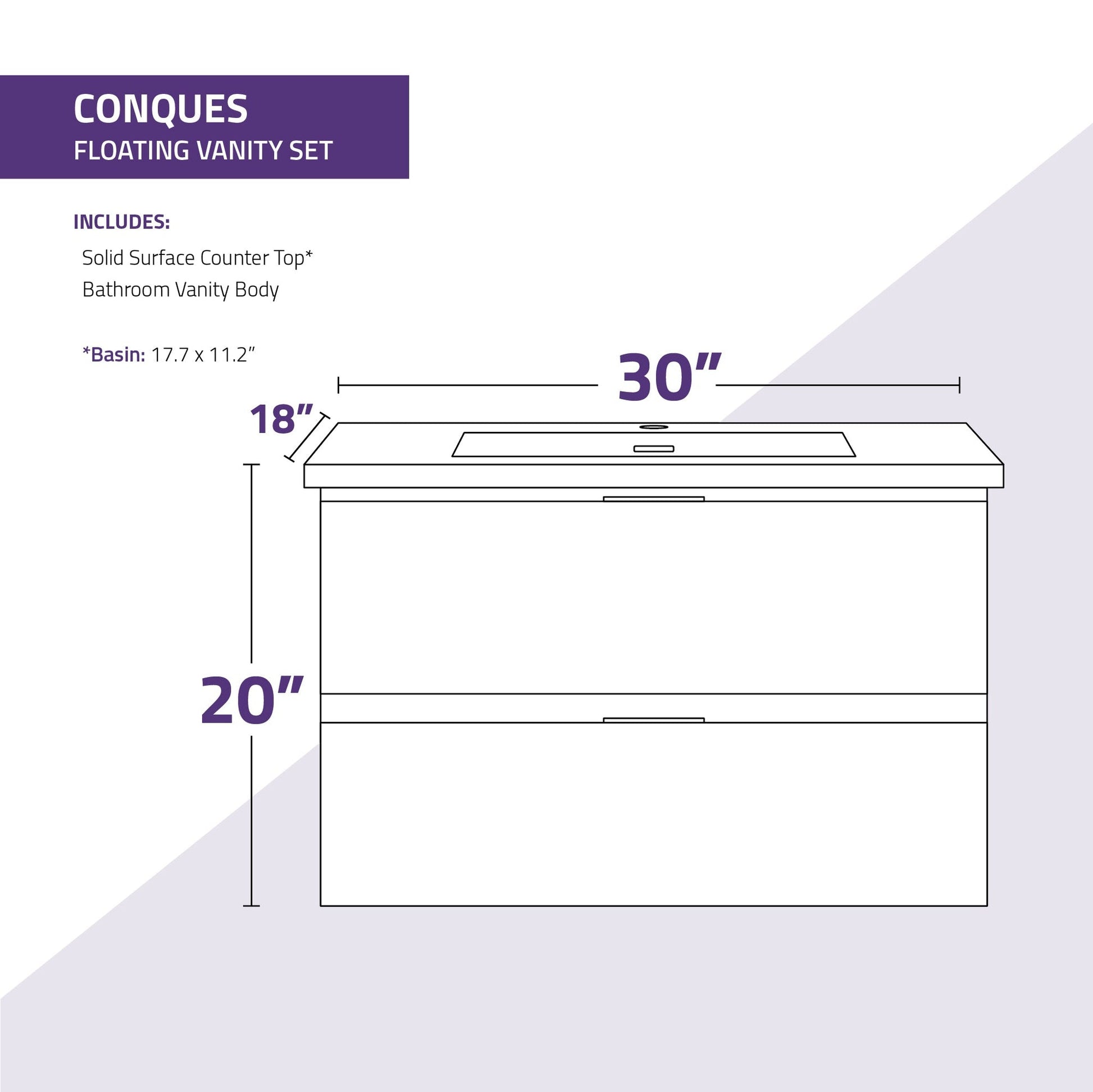 ANZZI Conques 30" x 20" Rich White Solid Wood Bathroom Vanity With Glossy White Sink and Countertop