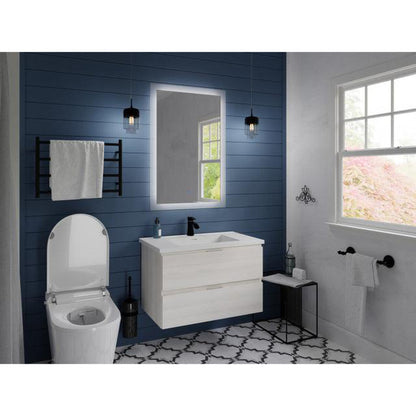ANZZI Conques 30" x 20" White Solid Wood Bathroom Vanity With Glossy White Countertop With Sink and 24" LED Mirror