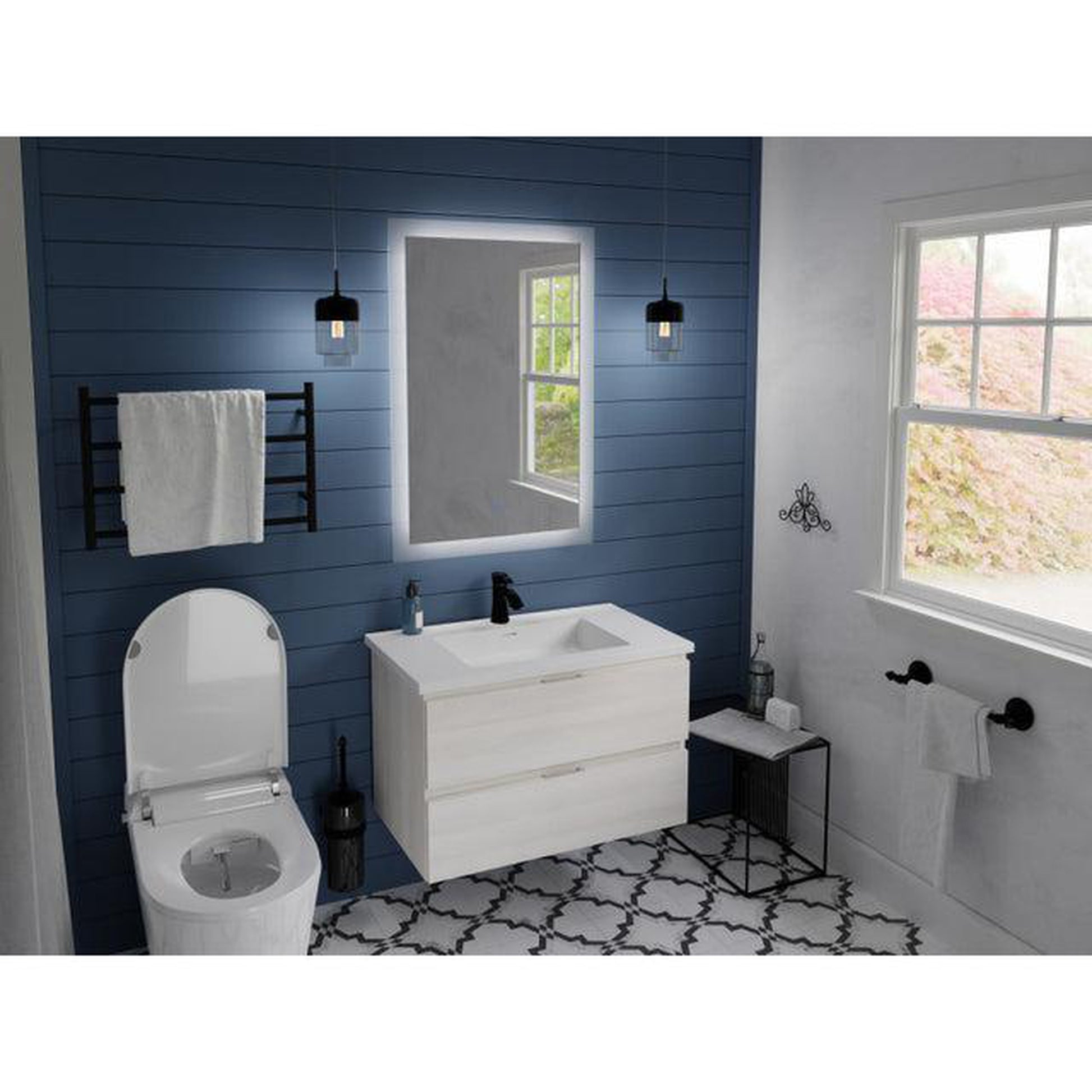 ANZZI Conques 30" x 20" White Solid Wood Bathroom Vanity With Glossy White Countertop With Sink and 24" LED Mirror