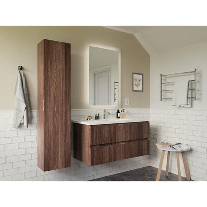 ANZZI Conques 39" x 20" Dark Brown Solid Wood Bathroom Vanity With Glossy White Countertop With Sink, 24" LED Mirror and Side Cabinet