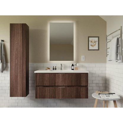 ANZZI Conques 39" x 20" Dark Brown Solid Wood Bathroom Vanity With Glossy White Countertop With Sink, 24" LED Mirror and Side Cabinet