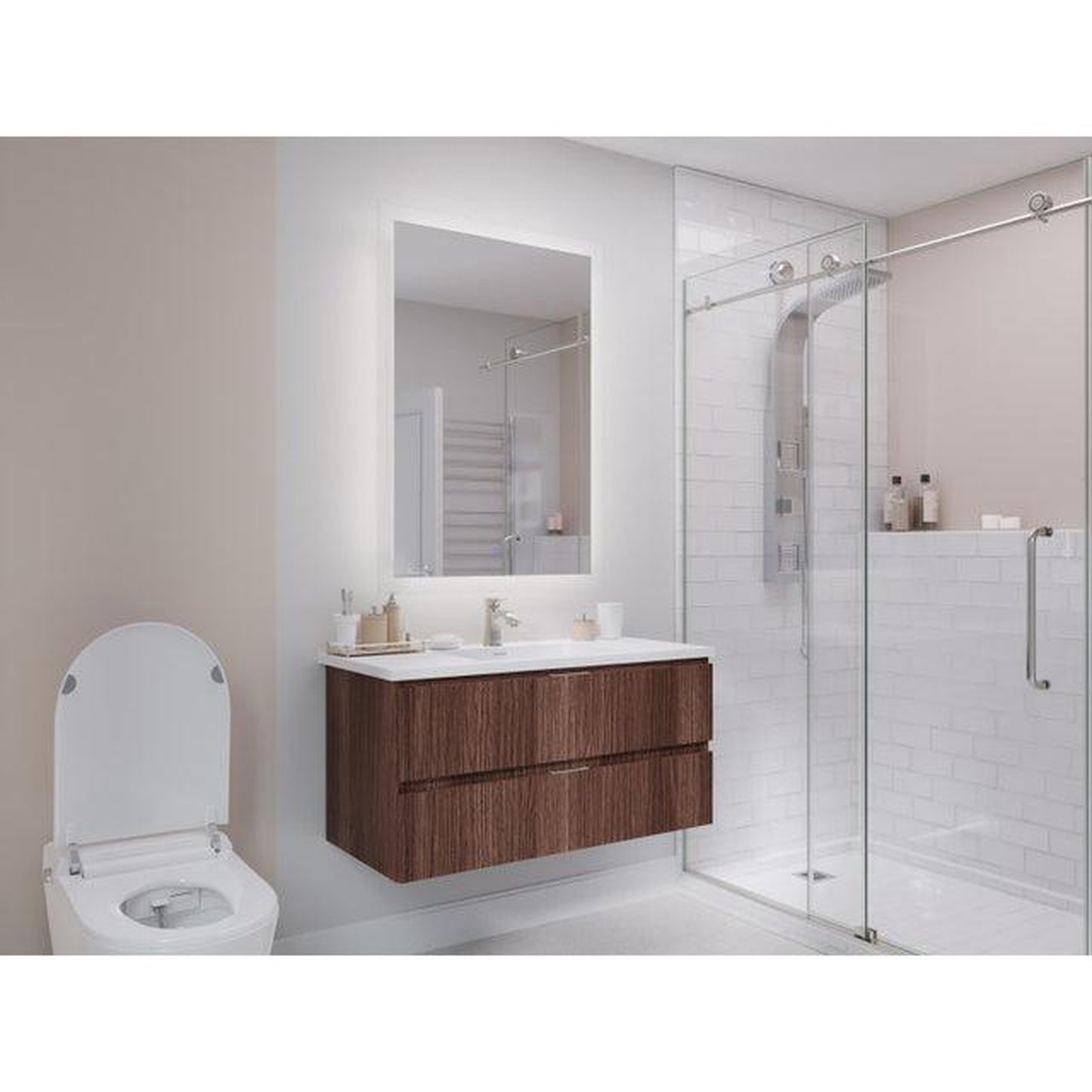 ANZZI Conques 39" x 20" Dark Brown Solid Wood Bathroom Vanity With Glossy White Countertop With Sink and 24" LED Mirror