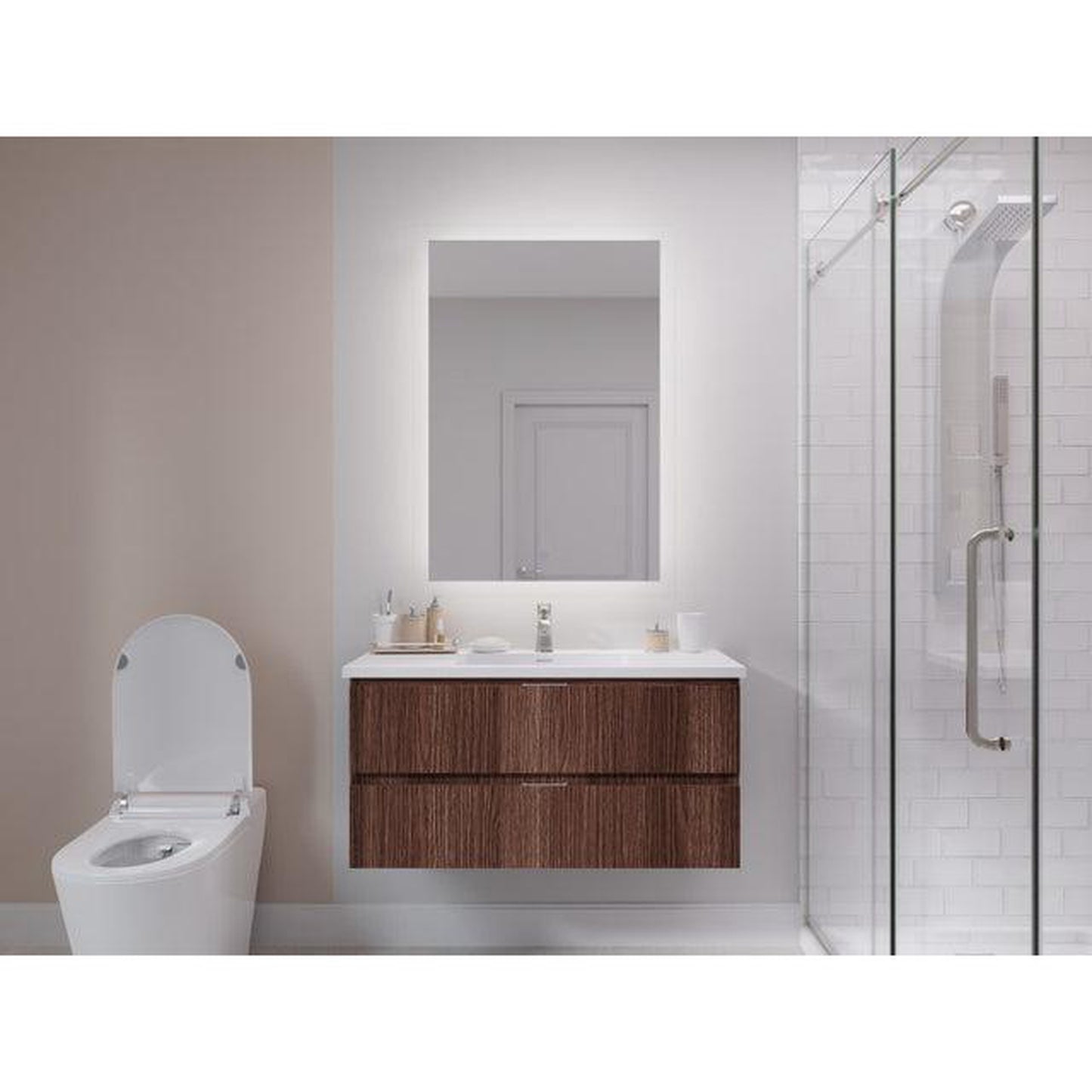 ANZZI Conques 39" x 20" Dark Brown Solid Wood Bathroom Vanity With Glossy White Countertop With Sink and 24" LED Mirror