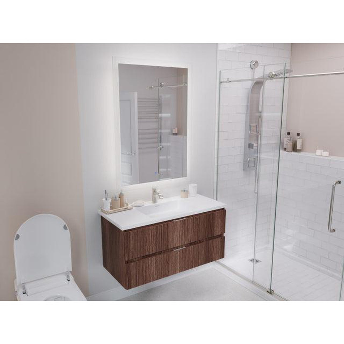 ANZZI Conques 39" x 20" Dark Brown Solid Wood Bathroom Vanity With Glossy White Countertop With Sink and 24" LED Mirror