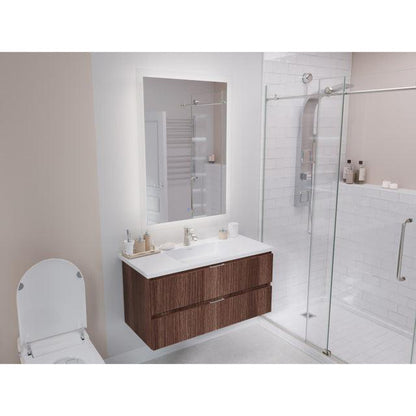 ANZZI Conques 39" x 20" Dark Brown Solid Wood Bathroom Vanity With Glossy White Countertop With Sink and 24" LED Mirror