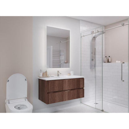 ANZZI Conques 39" x 20" Dark Brown Solid Wood Bathroom Vanity With Glossy White Sink and Countertop