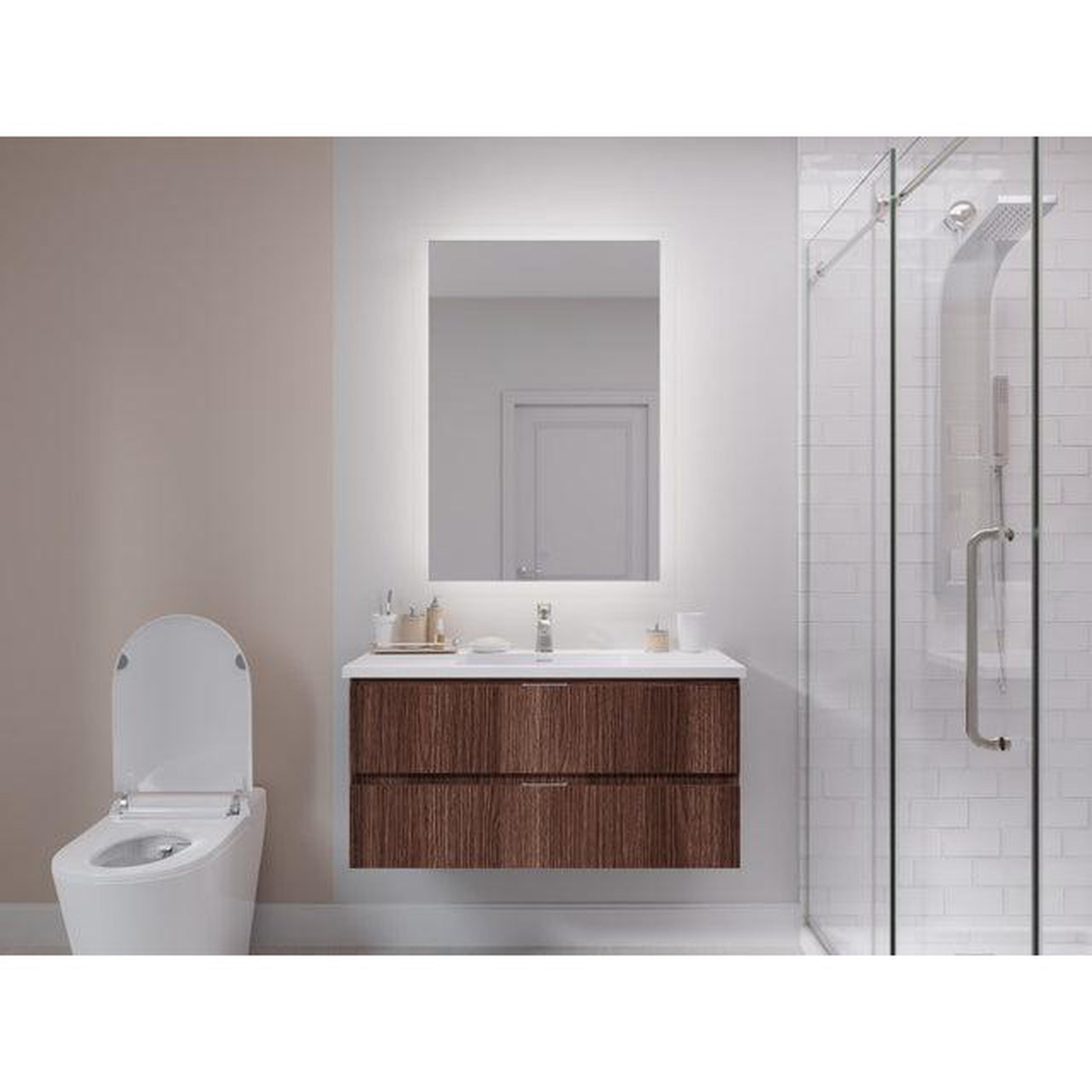 ANZZI Conques 39" x 20" Dark Brown Solid Wood Bathroom Vanity With Glossy White Sink and Countertop